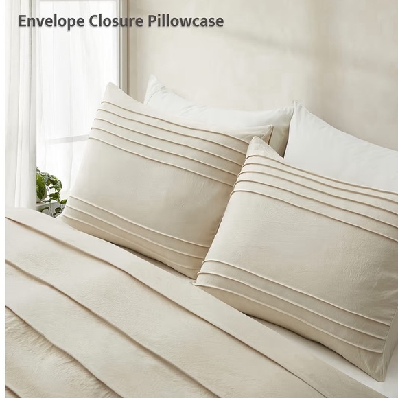 NWT Queen Elegant Cream Duvet Cover with Zipper 3 piece - Picture 6 of 7